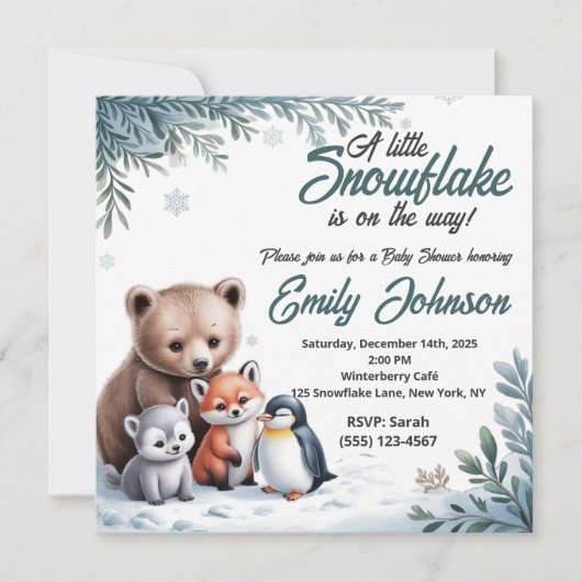 冬男女兼用赤ちゃんシャワー招待状 招待状 (正面)