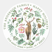 冬疑問に思鹿ホリ⎢ー差出人住所ステッカー ラウンドシール (正面)