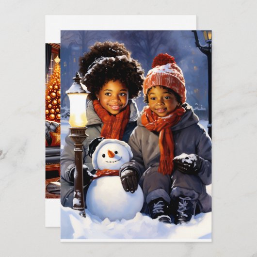 冬疑問に思：子供とその雪だるま創造 シーズンカード (正面/裏面)