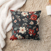 冬白と赤の花、灰色の青離れ色 クッション (ブランケット)