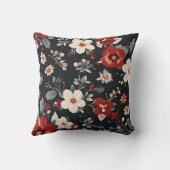 冬白と赤の花、灰色の青離れ色 クッション (裏面)