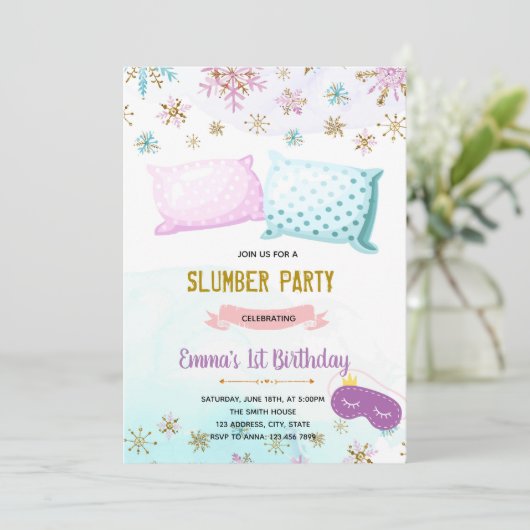 冬眠のお泊まりのお誕生日の招待 招待状 (スタンド正面)