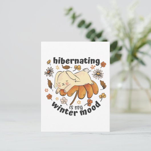 冬眠は私の冬の気分かわいいウサギ ポストカード (スタンド正面)