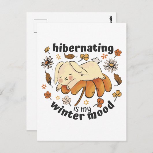 冬眠は私の冬の気分かわいいウサギ ポストカード (正面/裏面)