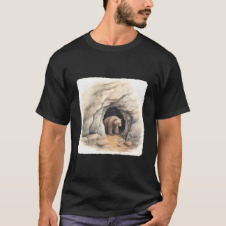冬眠洞窟のあるクマ 動物の冬のシェルター Tシャツ