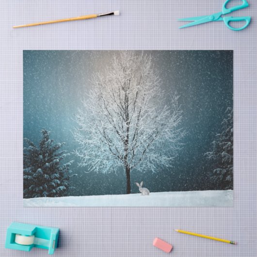 冬素晴らしの木 – ウサギと完成！ 薄葉紙 (クラフト)
