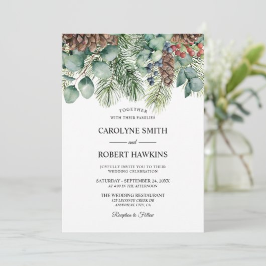 冬素朴と松の木の結婚森 招待状 (スタンド正面)