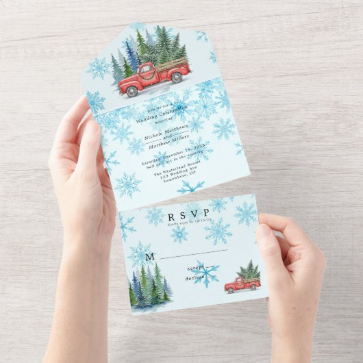 冬素朴のウェディング結婚トラック オールインワン招待状 (貼ってはがせる)