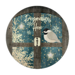 冬素朴のキャビン窓の星、雪の結晶 カッティングボード