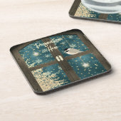 冬素朴のキャビン窓の星、雪の結晶 コースター (左側)