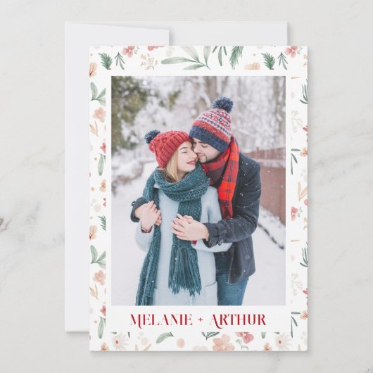 冬素朴のクリスマスフローラ2写真結婚の数 セーブザデート (裏面)