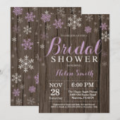冬素朴のブライダルシャワー紫の雪片 招待状 (正面/裏面)