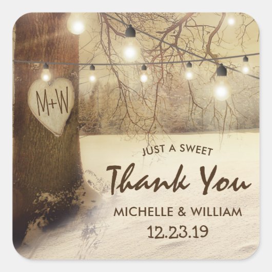 冬素朴の木の光の結婚光 スクエアシール (正面)
