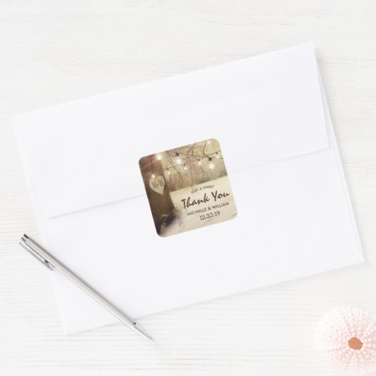 冬素朴の木の光の結婚光 スクエアシール (封筒)