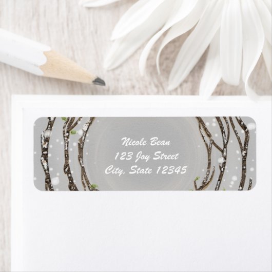 冬素朴の木の枝の結婚住所 シール (インサイチュ)