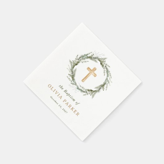 冬素朴の緑 |リースとクロス・バプテスマ スタンダードカクテルナプキン (角)