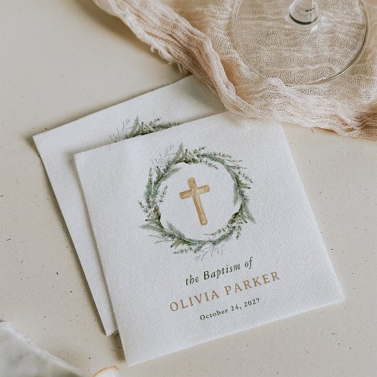 冬素朴の緑 |リースとクロス・バプテスマ スタンダードカクテルナプキン