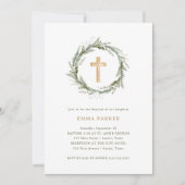 冬素朴の緑 |リースとクロス・バプテスマ 招待状 (正面)