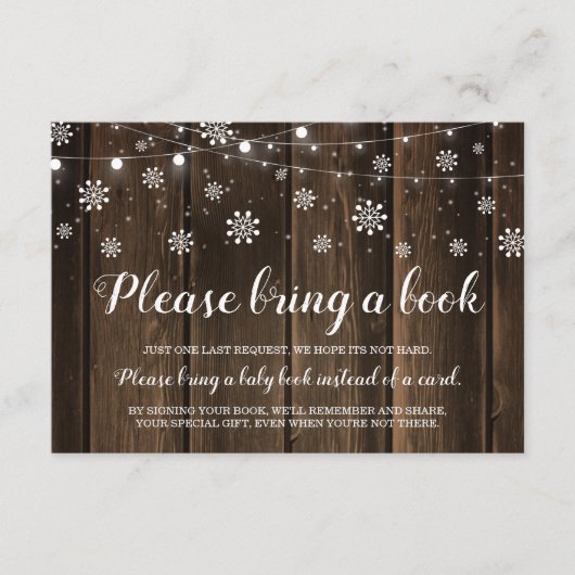 冬素朴の赤ちゃんシャワーで本を持ってくる エンクロージャーカード (正面)