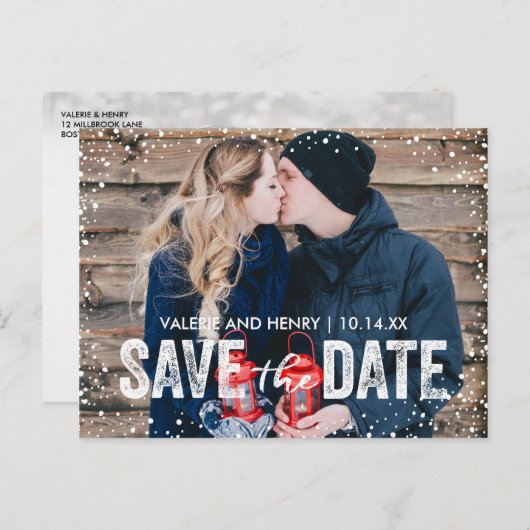 冬素朴の雪の日の写真を保存 案内ポストカード (正面/裏面)