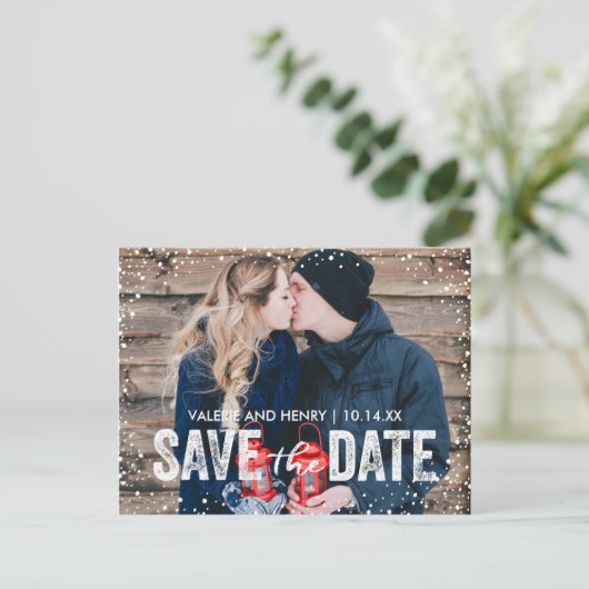 冬素朴の雪の日の写真を保存 案内ポストカード (スタンド正面)