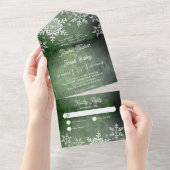 冬素朴の雪の結晶グリーンクリスマ結婚ス オールインワン招待状 (貼ってはがせる)