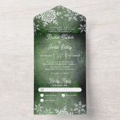 冬素朴の雪の結晶グリーンクリスマ結婚ス オールインワン招待状 (内側)