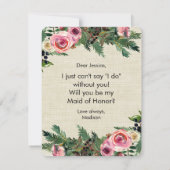 冬素朴の黄麻布が私のメイド・オブ・オーナー(花嫁付き添い人) 招待状 (裏面)