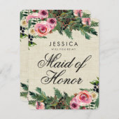 冬素朴の黄麻布が私のメイド・オブ・オーナー(花嫁付き添い人) 招待状 (正面/裏面)