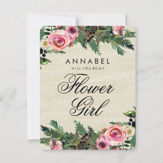 冬素朴の黄麻布が私の花娘になる 招待状 (正面)