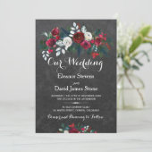 冬素朴の黒板ブルゴーニュ結婚フローラ 招待状 (スタンド正面)