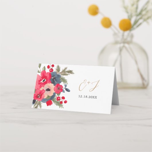 冬素朴エレガントフローラ赤緑 プレイスカード (裏面)