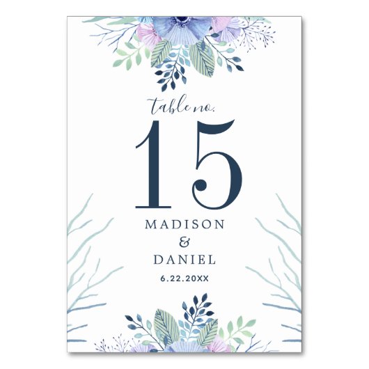 冬素朴フローラネイビーブルーウォーター結婚カラー テーブルナンバー (裏面)