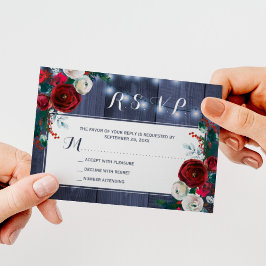 冬素朴フローラ結婚の海軍エレガントRSVP エンクロージャーカード