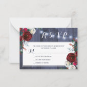 冬素朴フローラ赤エレガント海軍ウェディングRSVP ノートカード (正面)