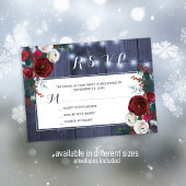 冬素朴フローラ赤エレガント海軍ウェディングRSVP ノートカード