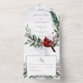 冬素朴リース&レッド（鳥）ショウジョウコウカンチョウノディナー オールインワン招待状 (内側)
