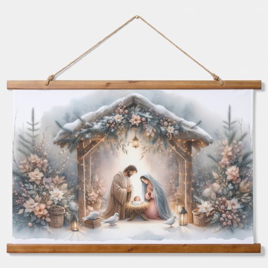 冬素朴出生の花模様 吊り下げ型タペストリー (正面)