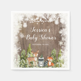 冬素朴動物ウッドランド誕生日紙 スタンダードカクテルナプキン