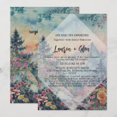 冬素朴松の木の山の屋外結婚の 招待状 (正面/裏面)