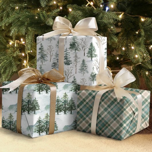 冬素朴松の木の森クリスマスホリデー ラッピングペーパーシート