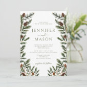 冬素朴松コーンBohoの結婚QR 招待状 (スタンド正面)