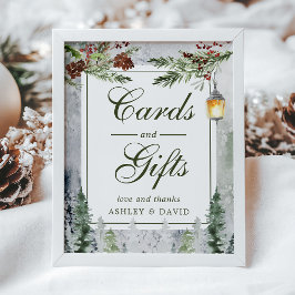 冬素朴松ランタンカードギフト ポスター