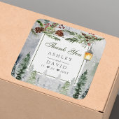 冬素朴松ランタン結婚の感謝 スクエアシール