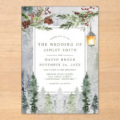 冬素朴松植物灯結婚灯 アクリル招待状 (正面)