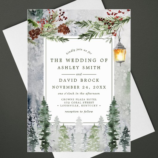 冬素朴松植物灯結婚灯 アクリル招待状
