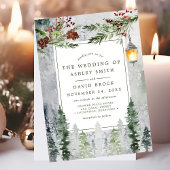 冬素朴松植物灯結婚灯 アクリル招待状