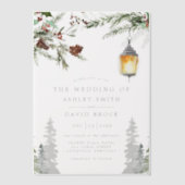 冬素朴松植物灯結婚灯 ベラム紙招待状 (正面)