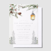 冬素朴松植物灯結婚灯 ベラム紙招待状 (オフセット)