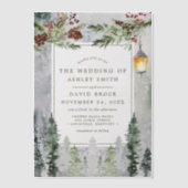 冬素朴松植物灯結婚灯 ベラム紙招待状 (正面)